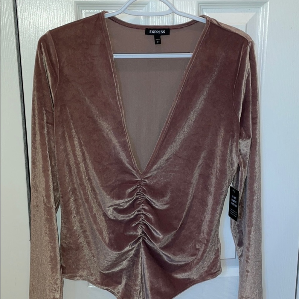 NWT Express Tan Velvet long sleeve bodysuit